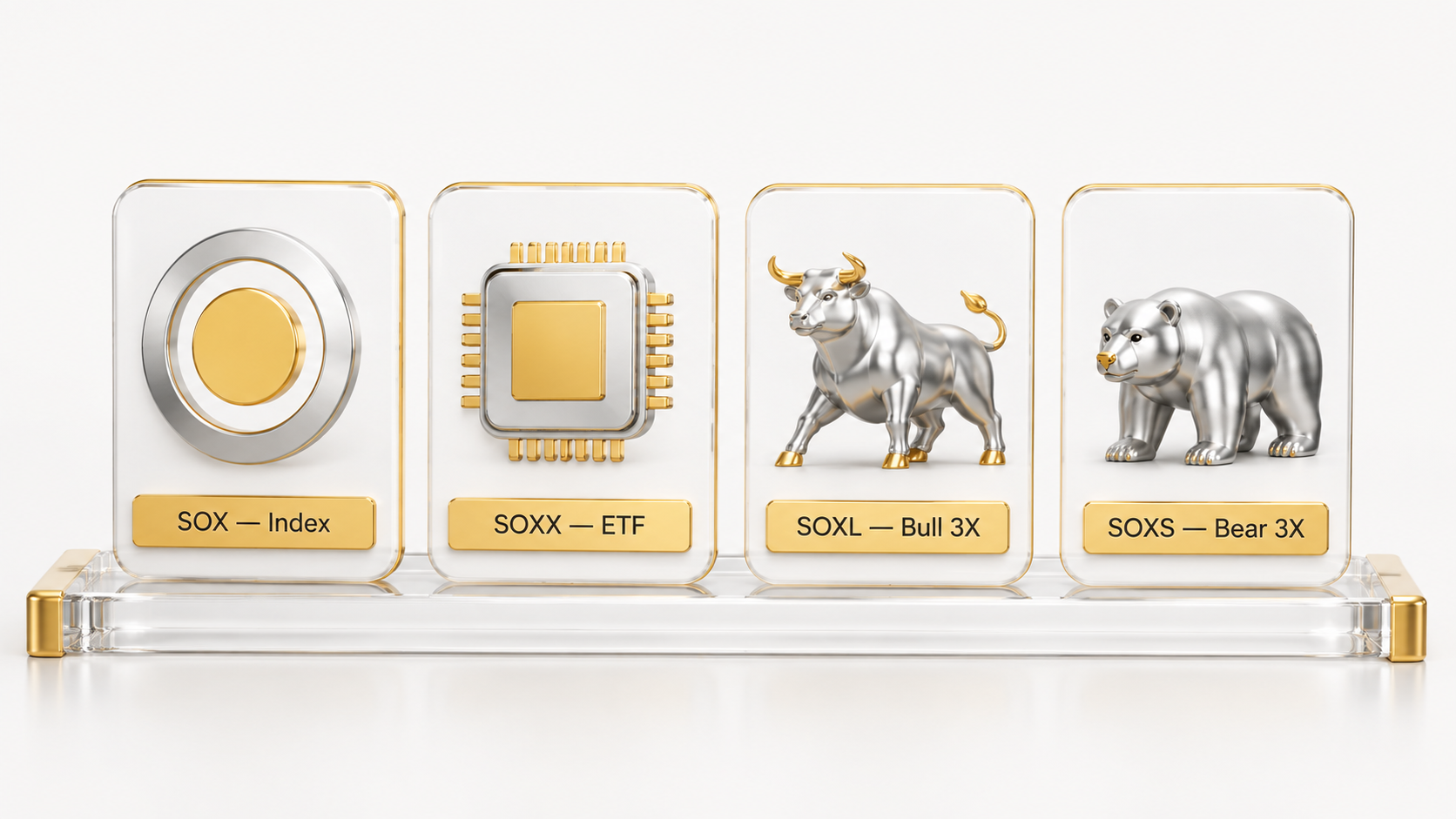 SOX index, SOXX ETF, SOXL bull 3x and SOXS bear 3x comparison