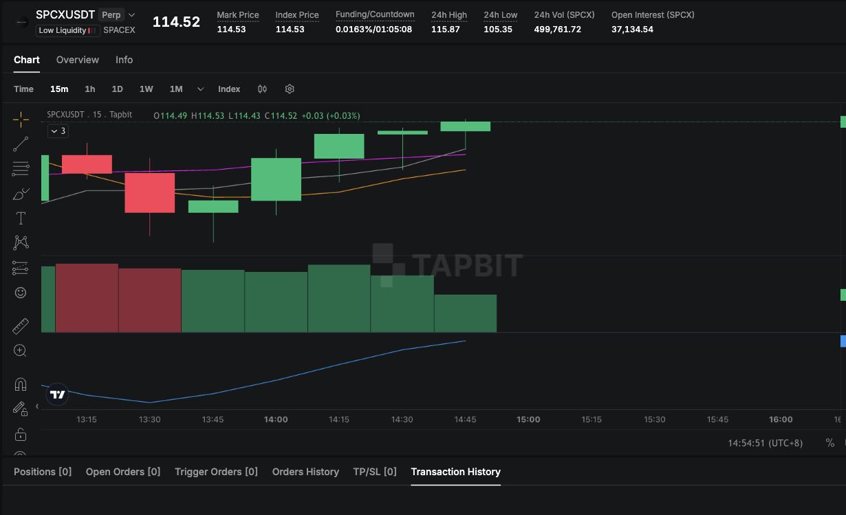 Tapbit SPCX-USDT無期限先物チャートと市場データ