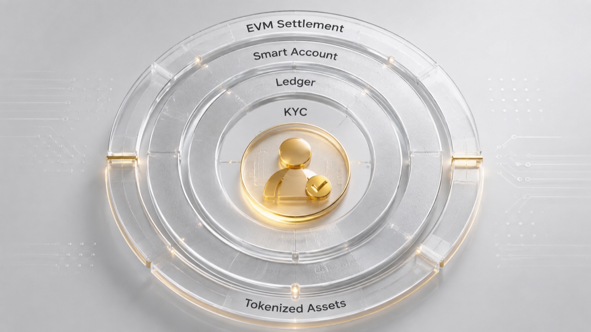 Arquitectura de Sidra Chain con KYC, libro mayor, cuentas inteligentes, liquidación EVM y activos tokenizados